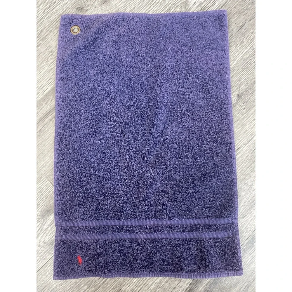 Ralph Lauren Golf Bag Hand Towel Purple With Red Logo‎ & Brass Grommet Vintage